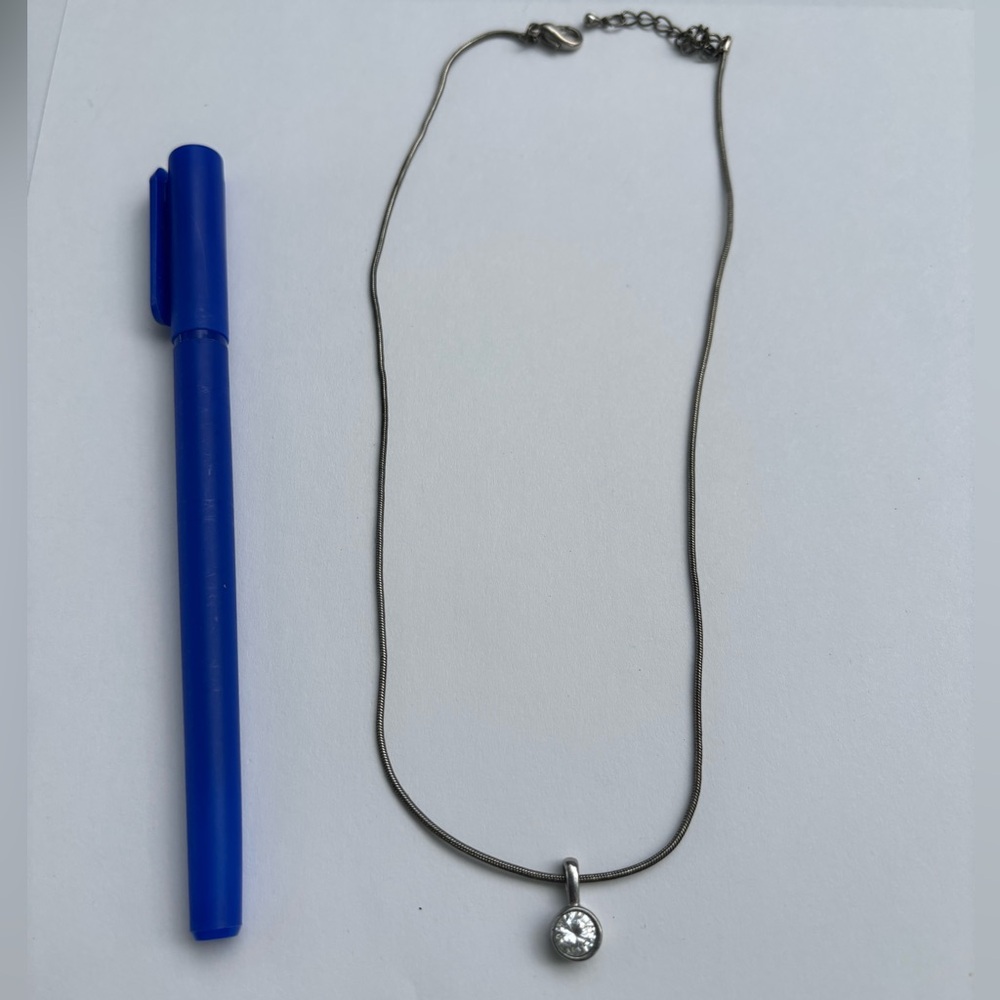 Silver Tone Necklace Bezel-Gem Pendant Pre-Worn